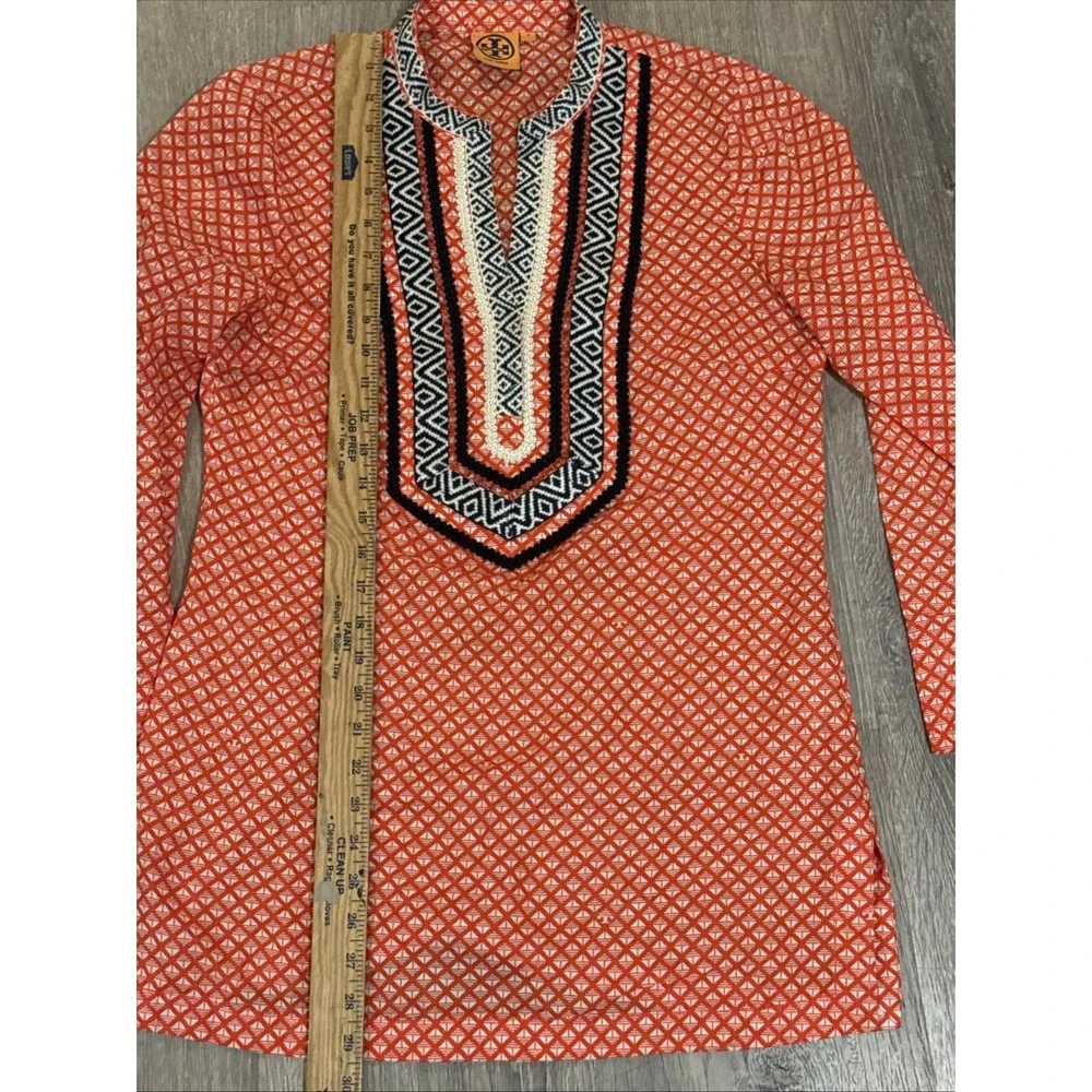 Tory Burch  Embroidered Size 8 Long tunic 11131171 blouse Orange Top